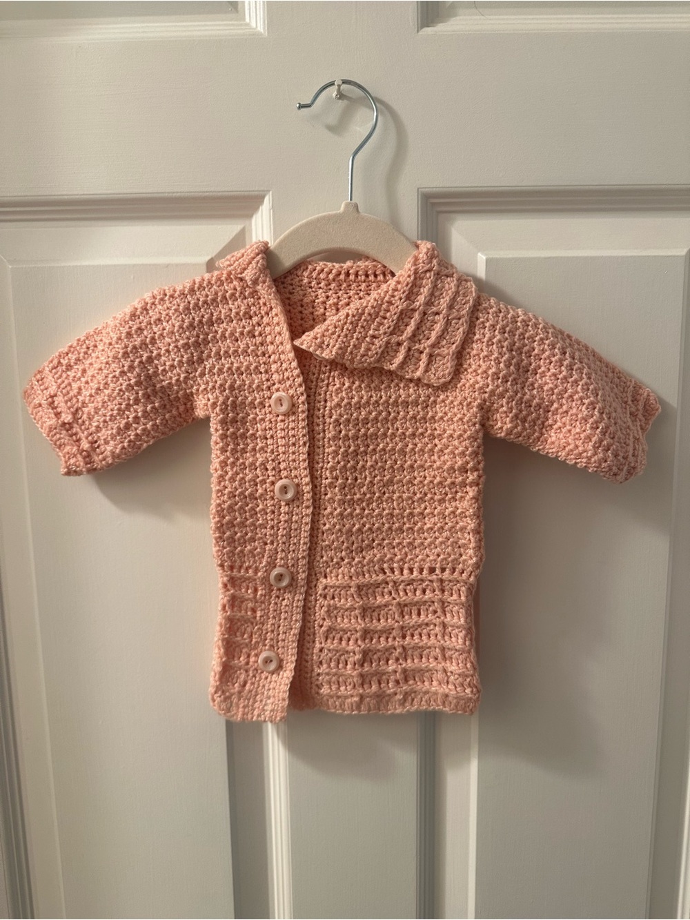 Peach Knit Baby Cardigan Sweater - Soft Crochet Button-Up